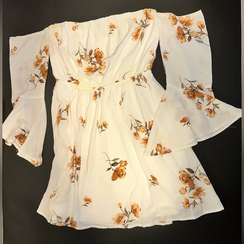 Lulus Lush Gardens Ivory Floral Print Off-The-Shoulder Mini Dress Women’s Size S - Picture 3 of 10